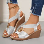 Damen Elegante Wedge-Sandalen mit glänzendem Detail