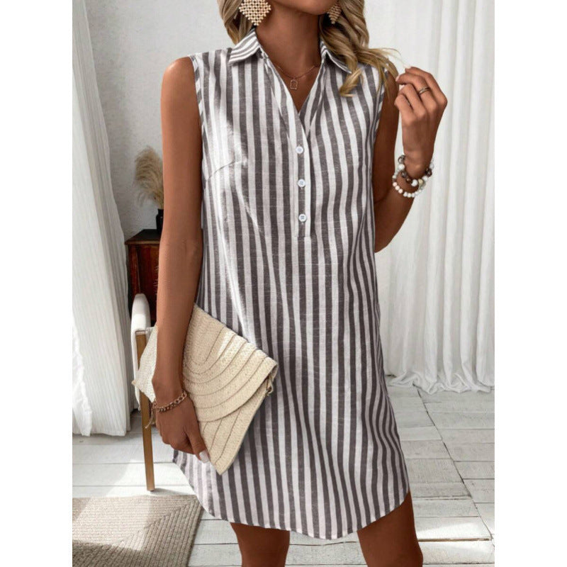 Damen lässiges Hemdkleid mit Knopfdetails und Streifenmuster R&B