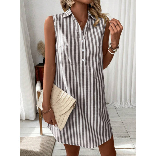 Damen lässiges Hemdkleid mit Knopfdetails und Streifenmuster R&B