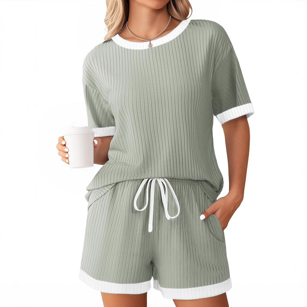 Damen Bequemes Freizeit-Set mit Rippstruktur und elastischem Bund R&B