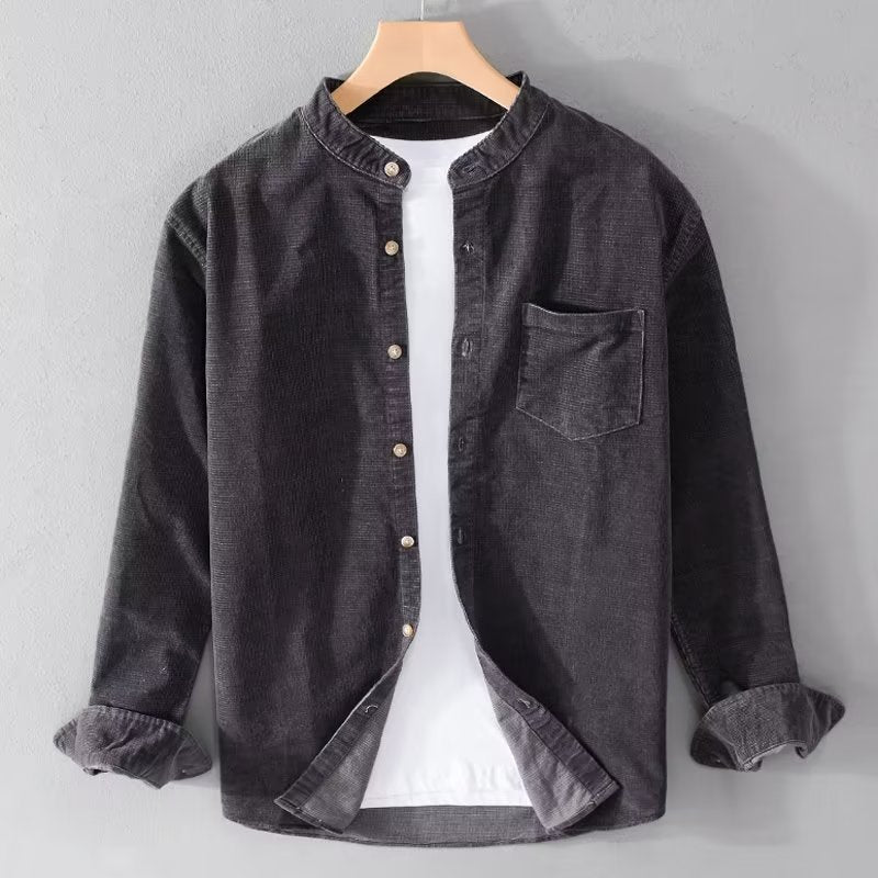 Herren Cordhemden mit Mandarin-Kragen und minimalistischem Design R&B