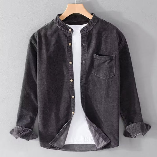 Herren Cordhemden mit Mandarin-Kragen und minimalistischem Design R&B