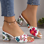 Damen Offene Mules mit floralem Design und komfortablem Blockabsatz R&B