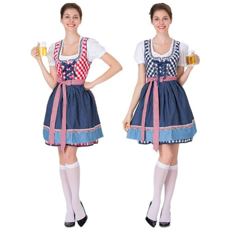 Damen Trachtenkleid mit traditionellem Karomuster und schwingendem Unterrock R&B