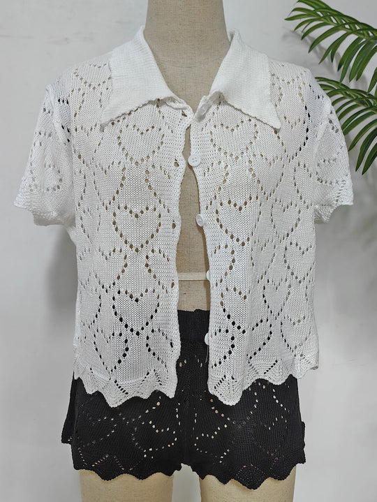 Damen luftiger Häkel-Cardigan mit modischem Lochmuster R&B
