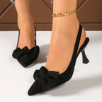 Damen Slingback Pumps mit aufwendiger Schleifen-Applikation und elegantem Absatz