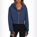Damen kuscheliger cropped Kapuzenpullover mit Reißverschluss R&B