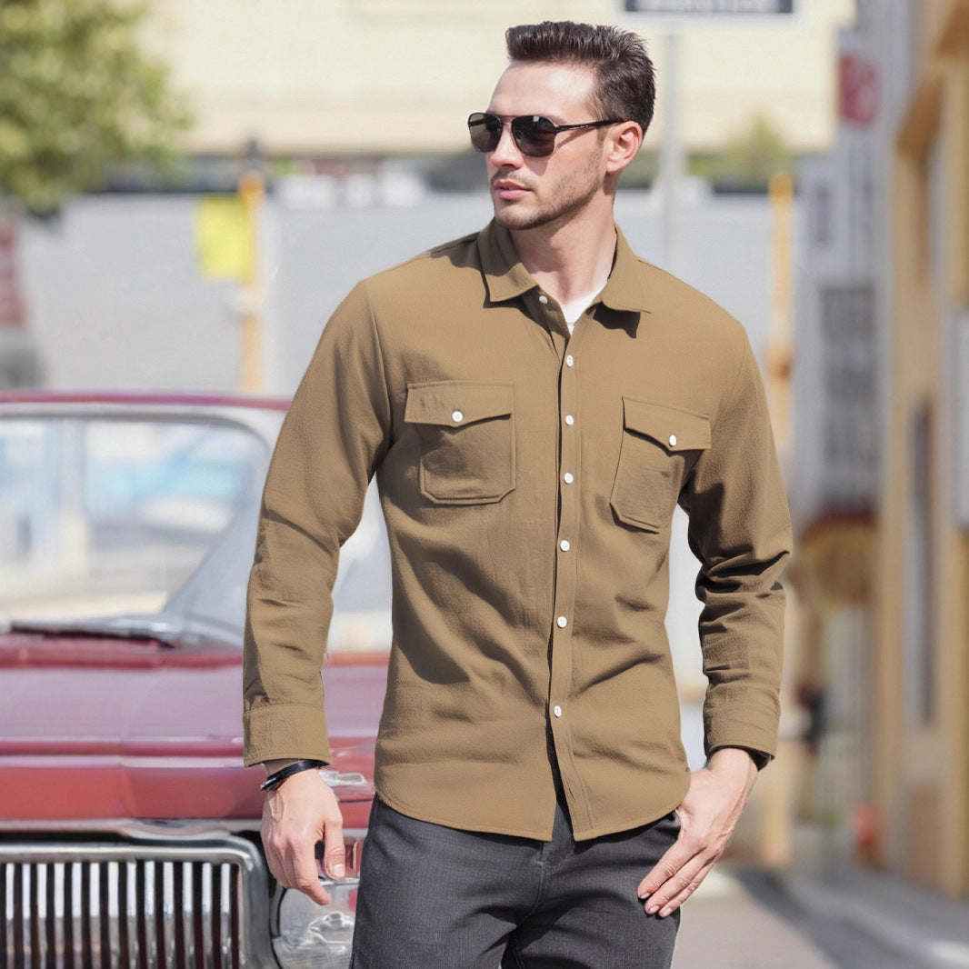 Herren Lässiges Langarmhemd mit praktischen Brusttaschen und modernem Schnitt R&B