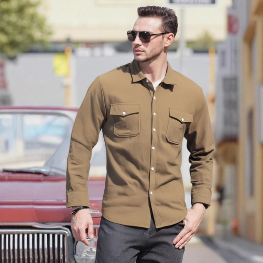 Herren Lässiges Langarmhemd mit praktischen Brusttaschen und modernem Schnitt R&B
