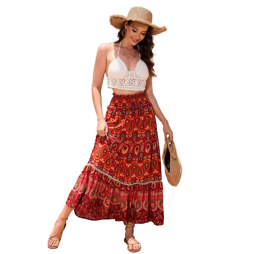 Damen Maxirock mit verspieltem Paisleymuster und Rüschendetails R&B