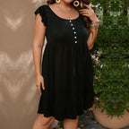 Damen Freizeit Kleid mit voluminösen Rüschenärmeln und Knopfdetails R&B