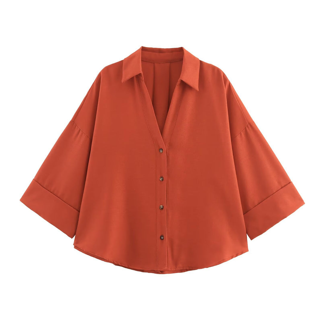 Damen Hemdblusenshirt mit lässigem Schnitt und eleganten 3/4-Ärmeln R&B