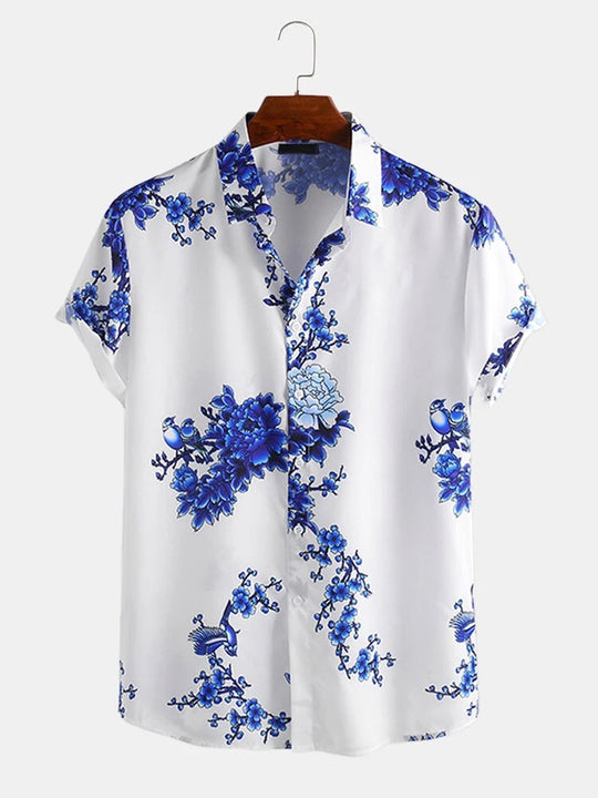 Herren Kurzarmhemd mit elegantem floralem Druck und hochwertigem Material R&B