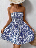 Damen nan schulterfreies Sommerkleid mit Smokoberteil und ausgestelltem Tellerrock R&B