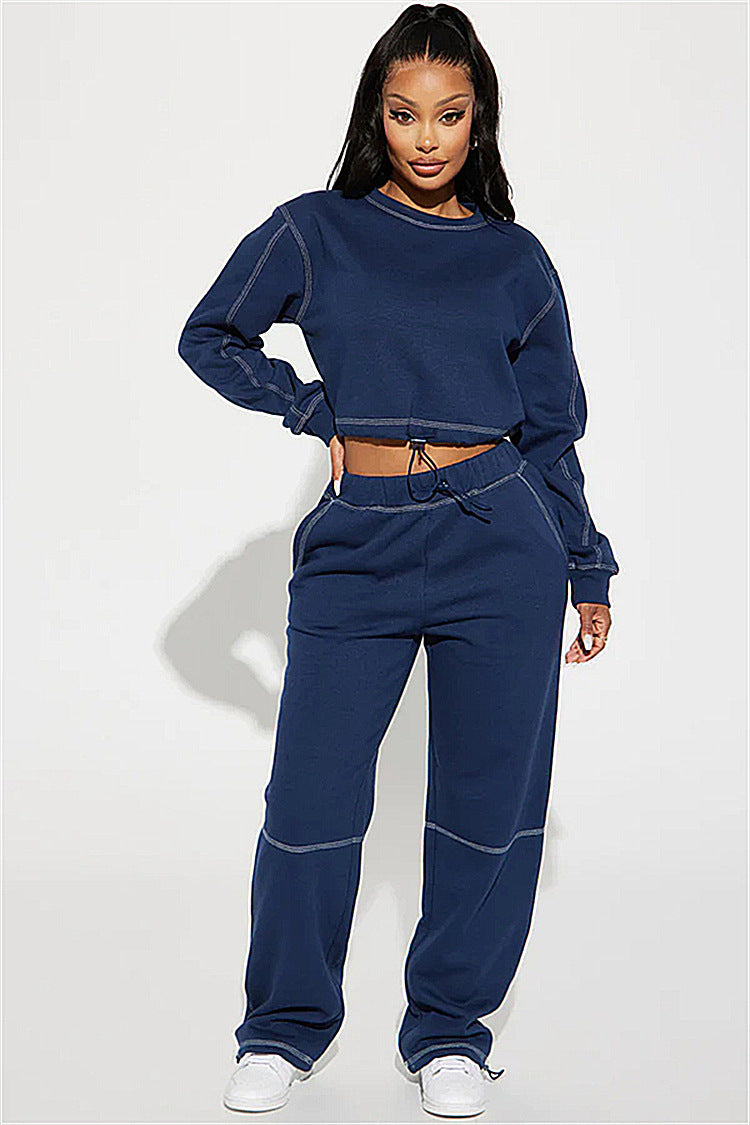 Damen trendiges Cropped Sweatshirt und weite Jogginghose-Set R&B