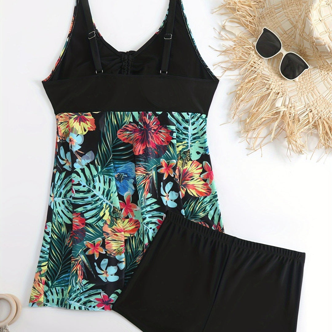 Damen Sportliches Badeanzug-Set mit floralem Seiteneinsatz R&B