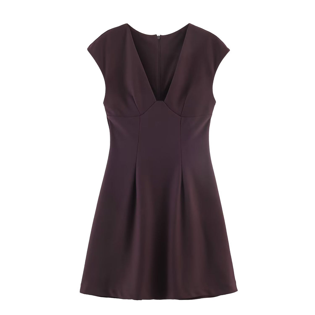 Damen elegantes Kurzkleid mit V-Ausschnitt und A-Linien-Schnitt R&B
