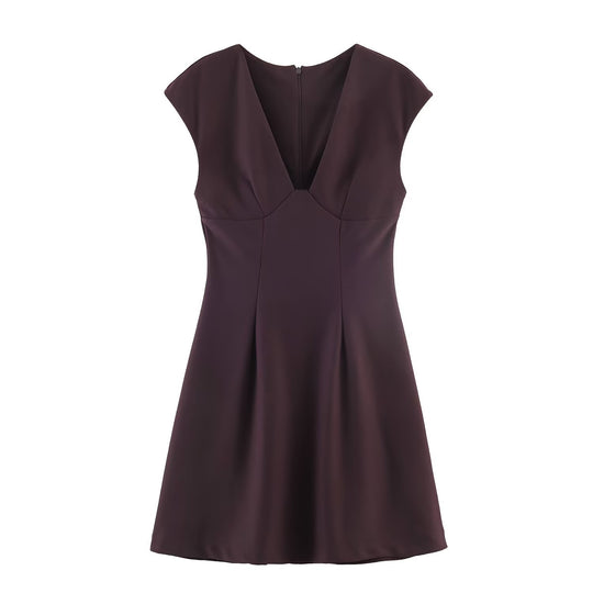 Damen elegantes Kurzkleid mit V-Ausschnitt und A-Linien-Schnitt R&B