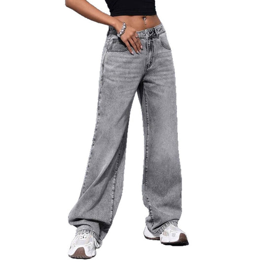 Damen Weite Jeans im lässigen Urban-Style mit hohem Bund und markanten Nähten R&B