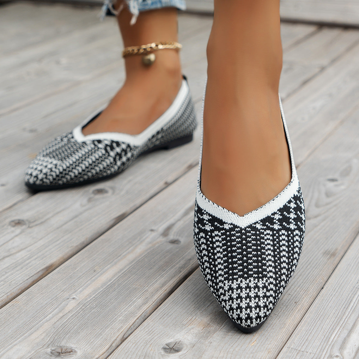 Damen spitze Ballerinas mit atmungsaktivem Strickdesign R&B
