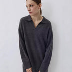Damen Übergröße Strickkleid mit modernem Polokragen und langen Ärmeln R&B