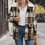 Damen Karierte Flanelljacke mit sanftem Kragen R&B