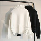 Damen Oversized Rollkragenpullover mit geschlitzten Ärmeln und Rippstruktur