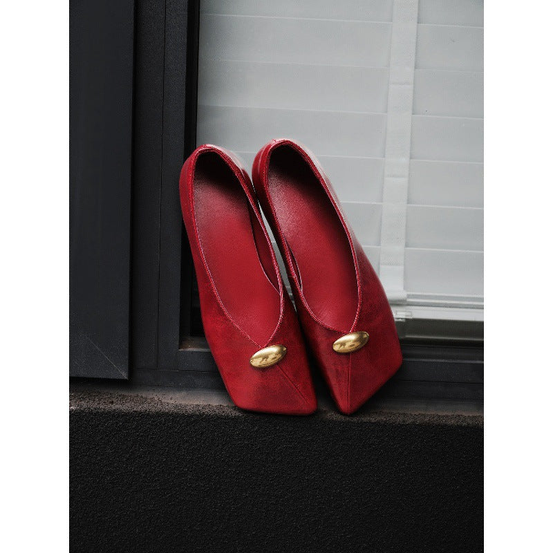 Damen elegante Ballerinas mit spitzem Zehenbereich und dekorativem Riemchen
