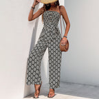 Damen Alltagsjumpsuit mit elastischem Oberteil und modischem Muster R&B