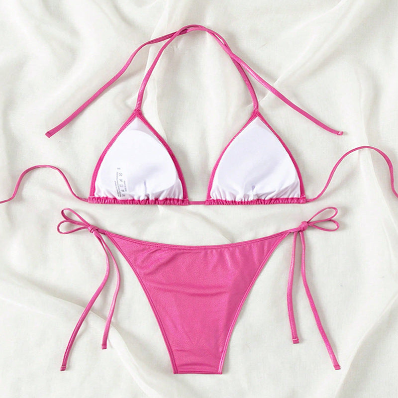 Damen Triangel-Bikini mit verstellbaren BindR&Bändern und glänzendem Obermaterial R&B