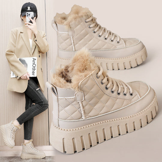 Damen Modische Winterstiefel mit kuscheligem Fellbesatz und rutschfester Sohle R&B