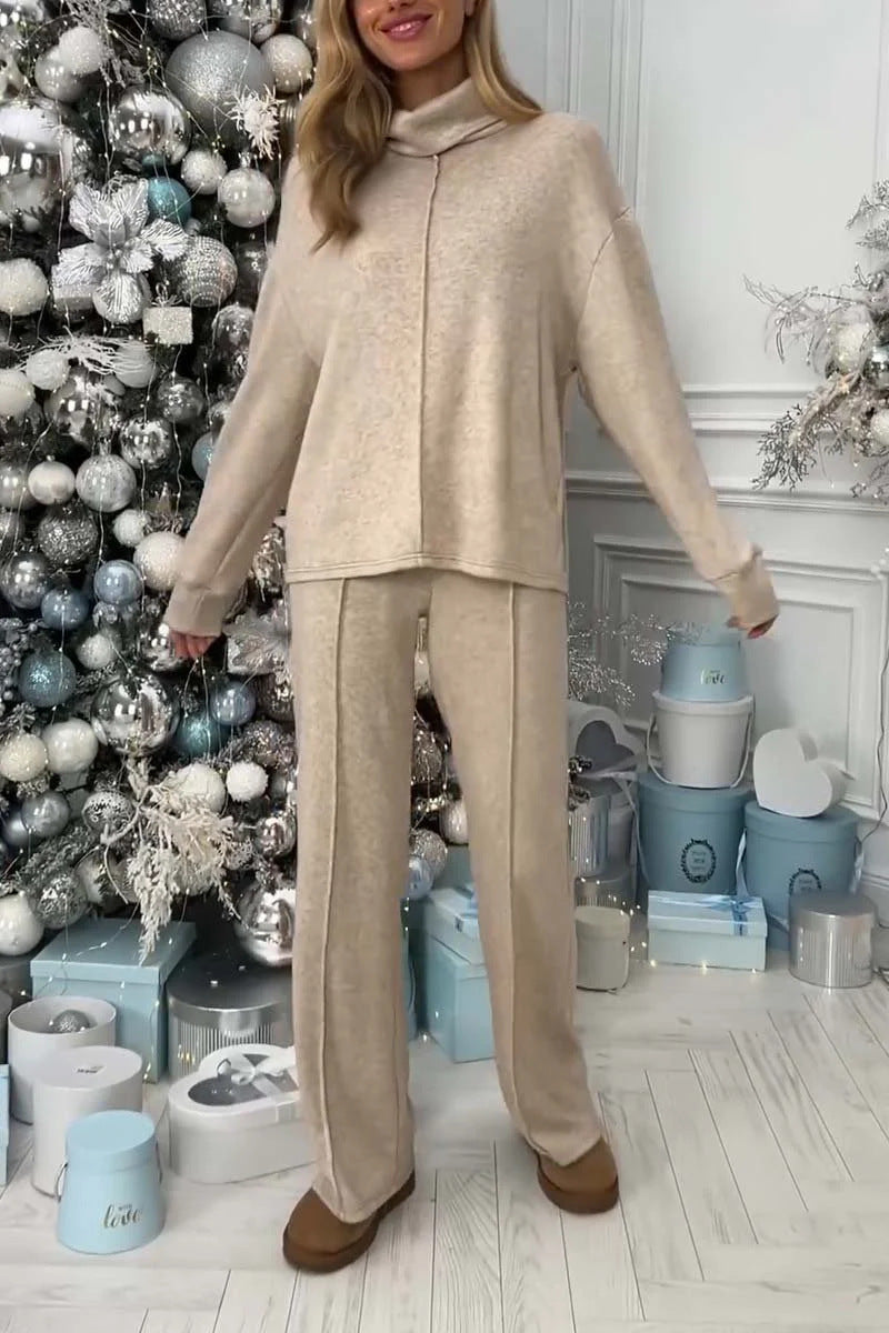 Damen Fleece-Lounge-Set mit modernem Stehkragen und weitem Schnitt R&B
