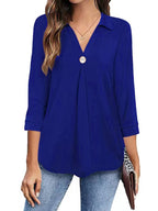 Damen Langarm Bluse mit elegantem V-Ausschnitt und dekorativen Falten R&B