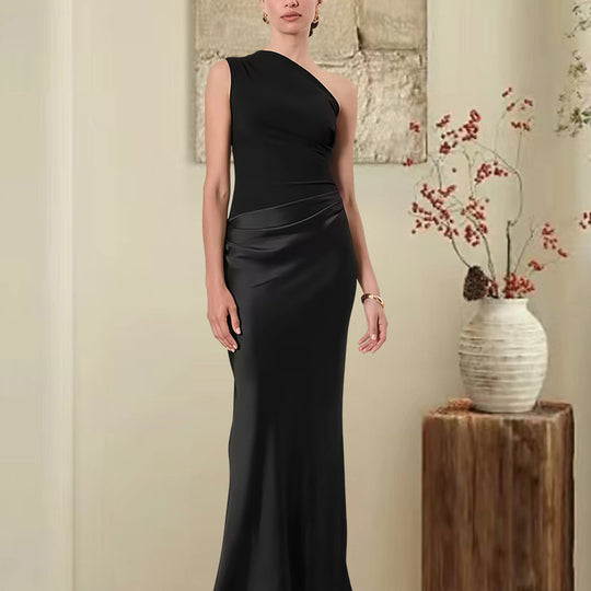 Damen Elegantes Asymmetrisches Abendkleid mit schimmerndem Satin R&B