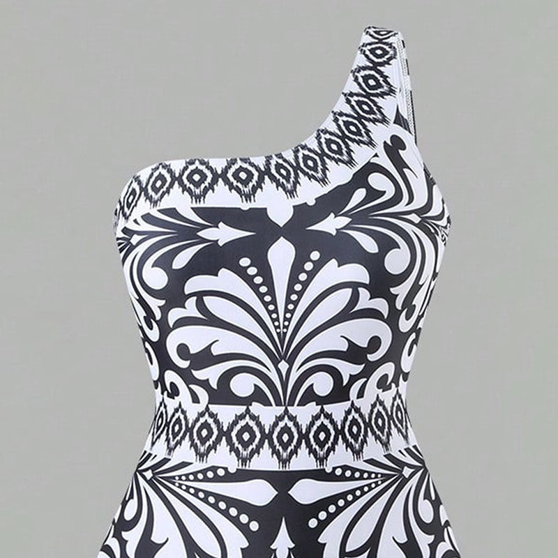 Damen Einteiler Badeanzug mit elegantem asymmetrischen Design und passender Hose R&B