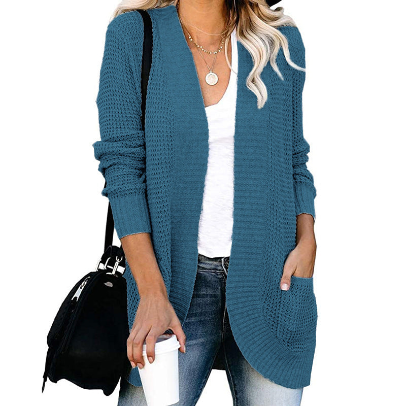 Damen lässige Strickjacke mit Taschen und offener Front R&B