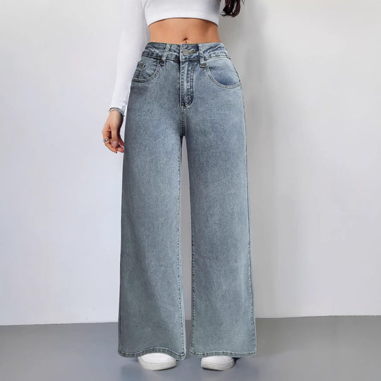 Damen Weit geschnittene Jeans im Vintage-Stil mit hohem Bund und lässigem Look R&B