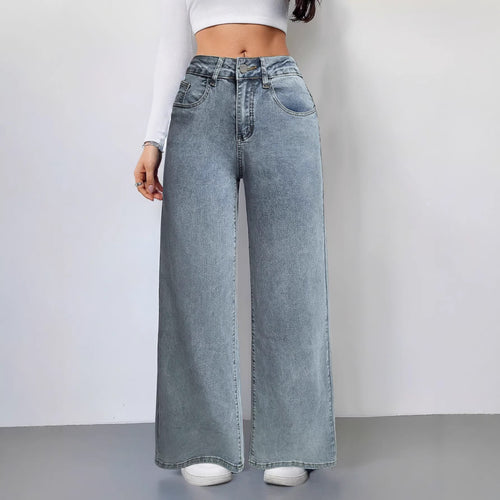 Damen Weit geschnittene Jeans im Vintage-Stil mit hohem Bund und lässigem Look R&B