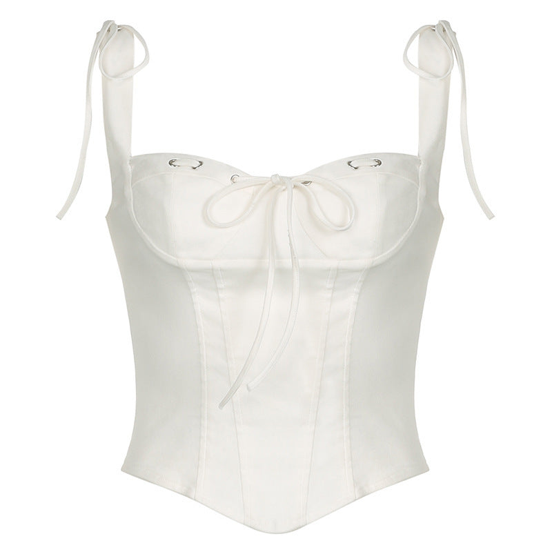 Damen Corsage-Top mit dekorativen Schnürdetails und zarten Rüschenelementen R&B