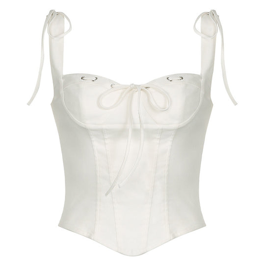 Damen Corsage-Top mit dekorativen Schnürdetails und zarten Rüschenelementen R&B