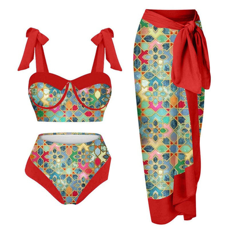 Damen Bikini-Set mit floralem Design und elegantem Überrock R&B