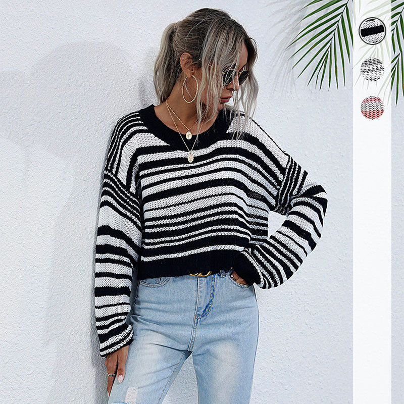 Damen lockerer Strickpullover mit XL-Schnitt und asymmetrischem Ausschnitt R&B