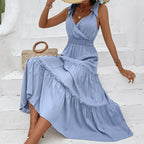 Damen Maxikleid mit verstellbaren Trägern und tiefem V-Ausschnitt R&B