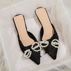 Damen elegante Mules mit perlenverziertem Schleifendetail
