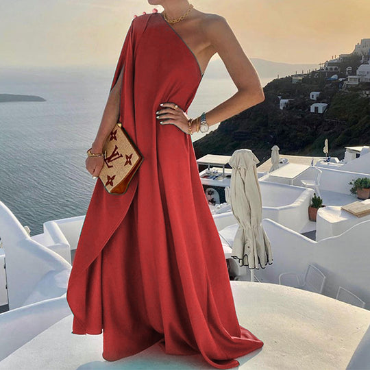 Damen Maxikleid mit asymmetrischem Schnitt und fließendem Stoff R&B