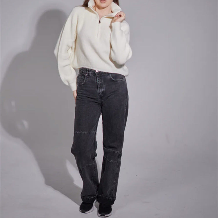 Damen Pullover mit hohem Kragen und Zip