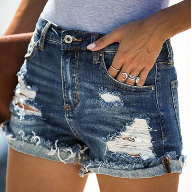 Damen Jeans-Shorts im lässigen Vintage-Style mit fransigen Details R&B