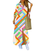 Damen Maxikleid mit elegantem floralem Muster und tiefem Schlitz R&B