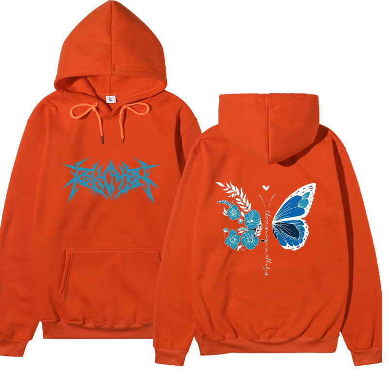 Damen Kapuzenpullover mit einzigartigem Schmetterlings- und Blumenmotiv R&B