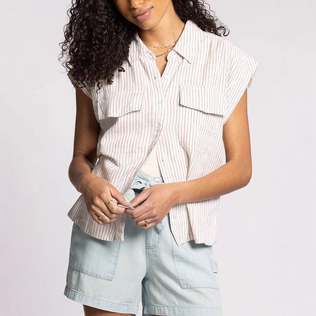 Damen Kurzarm Hemdbluse mit praktischen Pattentaschen R&B